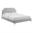 Maklaine Contemporary Performance Velvet Twin Platform Bed in Light Gray