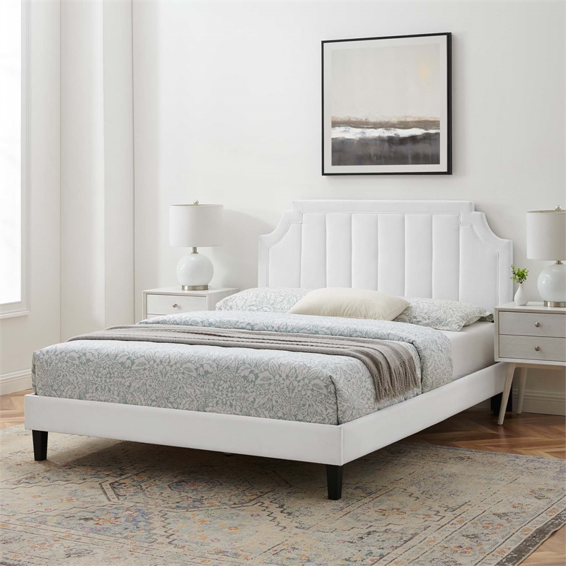 Maklaine Modern Performance Velvet Full Platform Bed in White