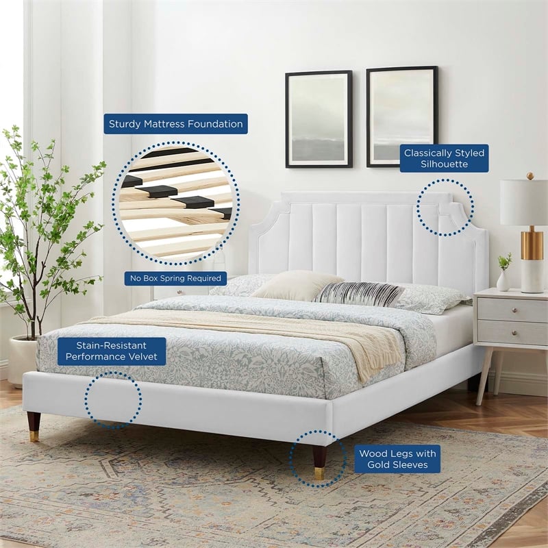 Maklaine Modern Performance Velvet Full Platform Bed - White