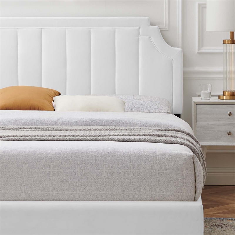 Maklaine Performance Velvet Full Platform Bed in White Finish