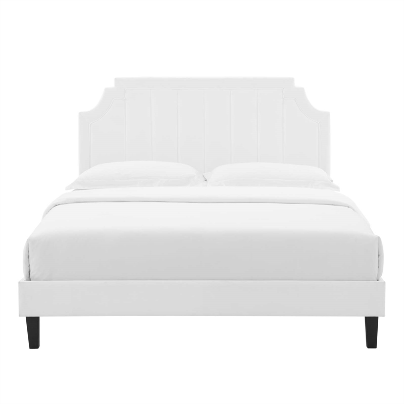 Maklaine Modern Performance Velvet Queen Platform Bed in White