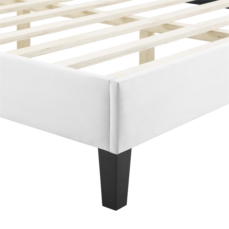 Maklaine Modern Performance Velvet Queen Platform Bed in White