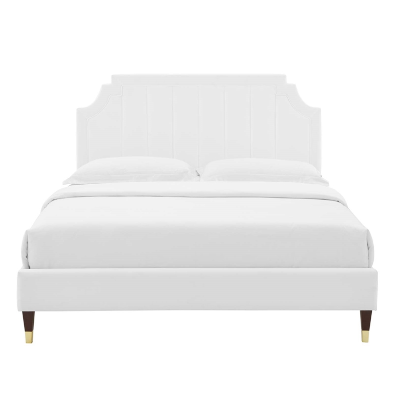 Maklaine Modern Performance Velvet Queen Platform Bed in White