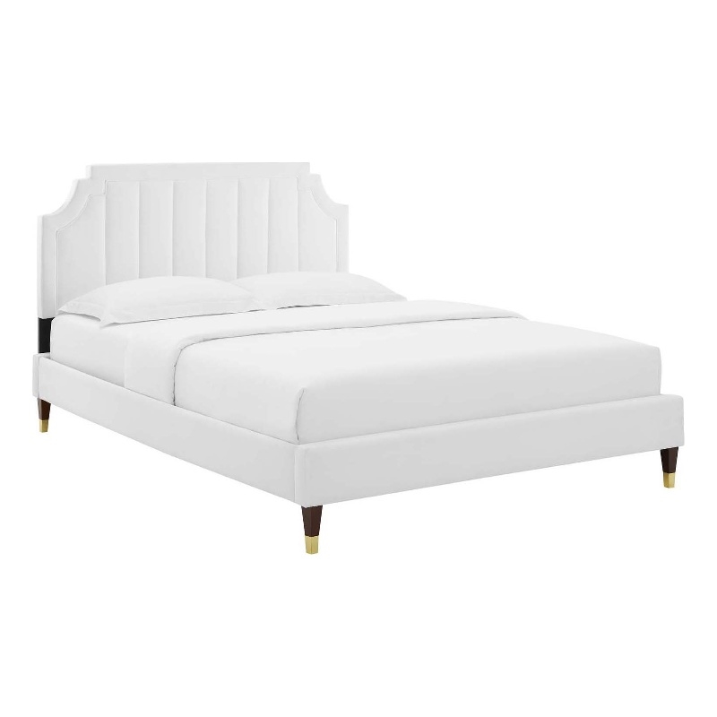 Maklaine Modern Performance Velvet Queen Platform Bed in White