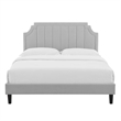 Maklaine Modern Performance Velvet Queen Platform Bed in Light Gray