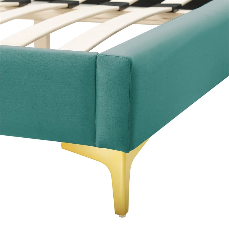 Maklaine Contemporary Performance Velvet King Bed in Teal Blue