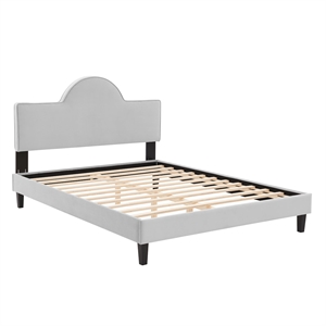 Maklaine Stain-resistant Performance Velvet Queen Bed in Light Gray
