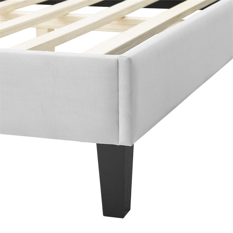 Maklaine Contemporary Performance Velvet Twin Bed in Light Gray