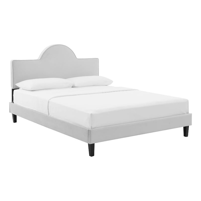 Maklaine Contemporary Performance Velvet Twin Bed in Light Gray