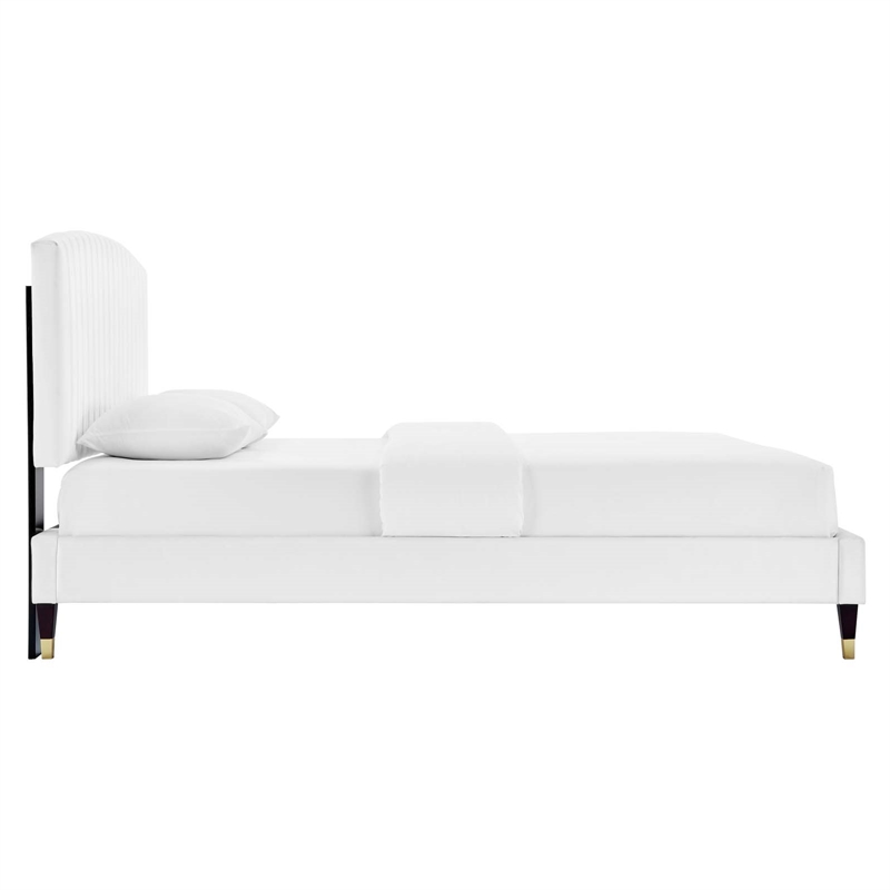 Maklaine Modern Performance Velvet Queen Platform Bed in White