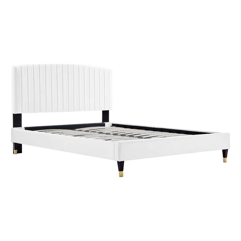 Maklaine Modern Performance Velvet Queen Platform Bed in White