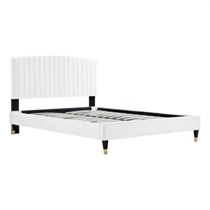 Maklaine Modern Performance Velvet Queen Platform Bed in White