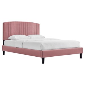 Maklaine Modern Performance Velvet Queen Platform Bed in Dusty Rose