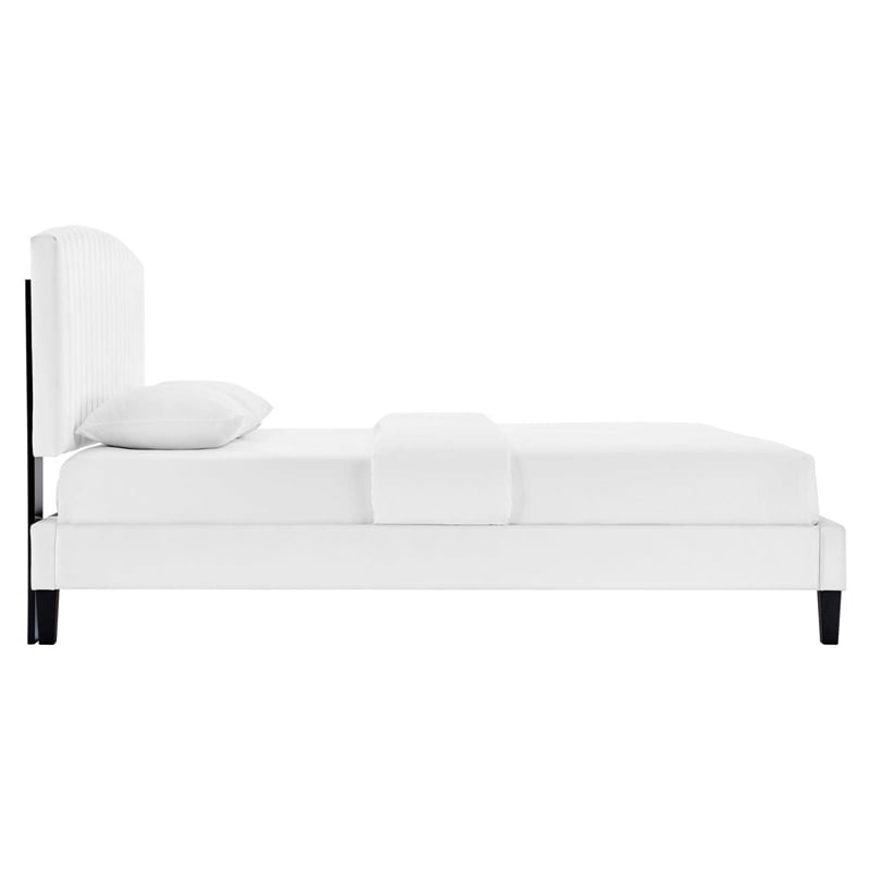 Maklaine Modern Performance Velvet Queen Platform Bed in White