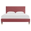 Maklaine Modern Performance Velvet Queen Platform Bed in Dusty Rose