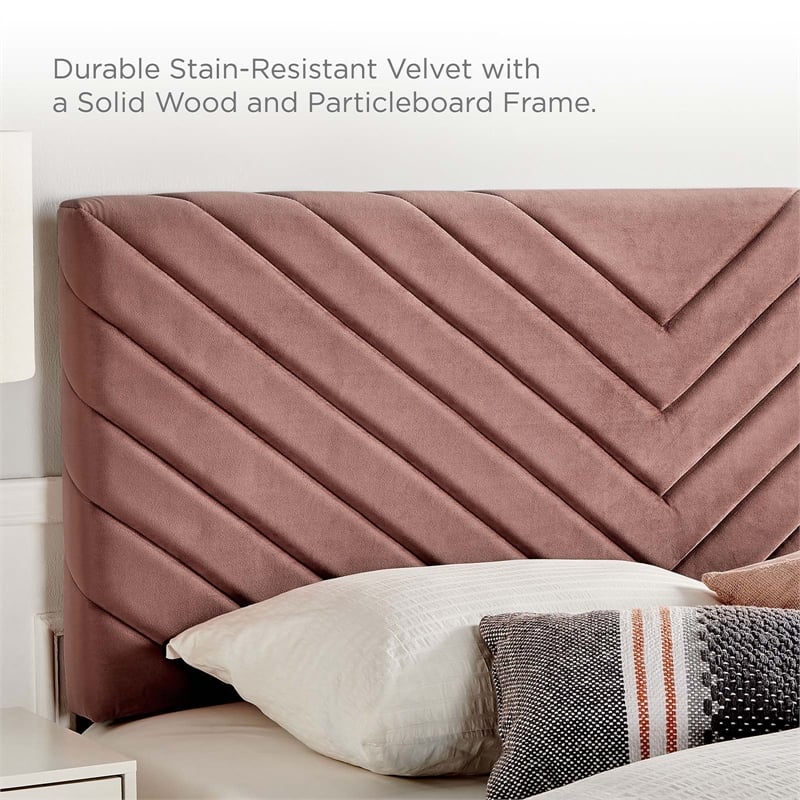 Maklaine Modern Performance Velvet Queen Platform Bed in Dusty Rose