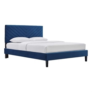 Maklaine Contemporary Performance Velvet Queen Platform Bed in Navy