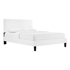 Maklaine Modern Performance Velvet Queen Platform Bed in White