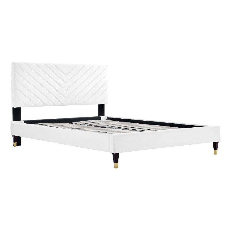 Maklaine Modern Performance Velvet Queen Platform Bed in White