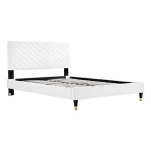 Maklaine Modern Performance Velvet Queen Platform Bed in White