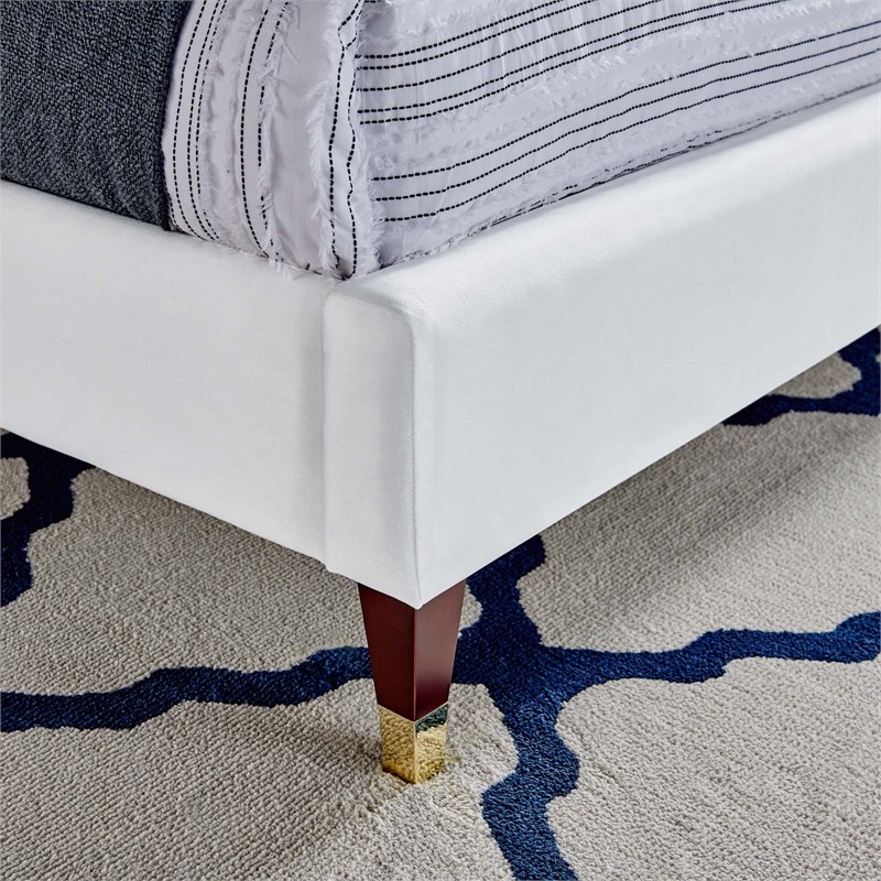 Maklaine Modern Performance Velvet Queen Platform Bed in White
