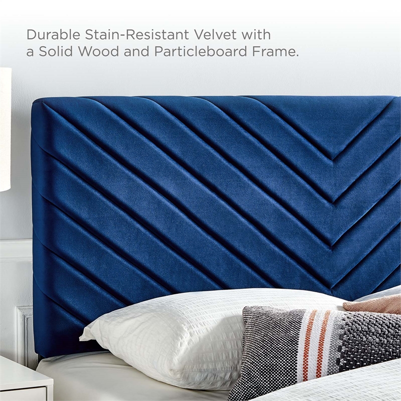 Maklaine Modern Performance Velvet Full Platform Bed in Navy