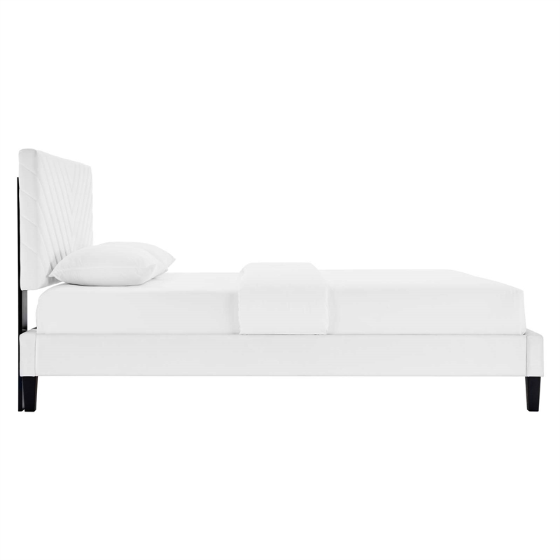 Maklaine Modern Performance Velvet Full Platform Bed in White