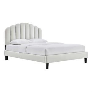 Maklaine Modern Performance Velvet Full Platform Bed in Light Gray