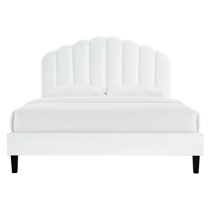 Maklaine Modern Performance Velvet Full Platform Bed in White