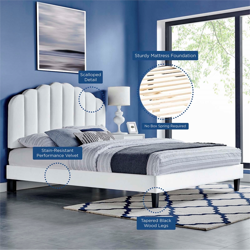 Maklaine Modern Performance Velvet Full Platform Bed in White