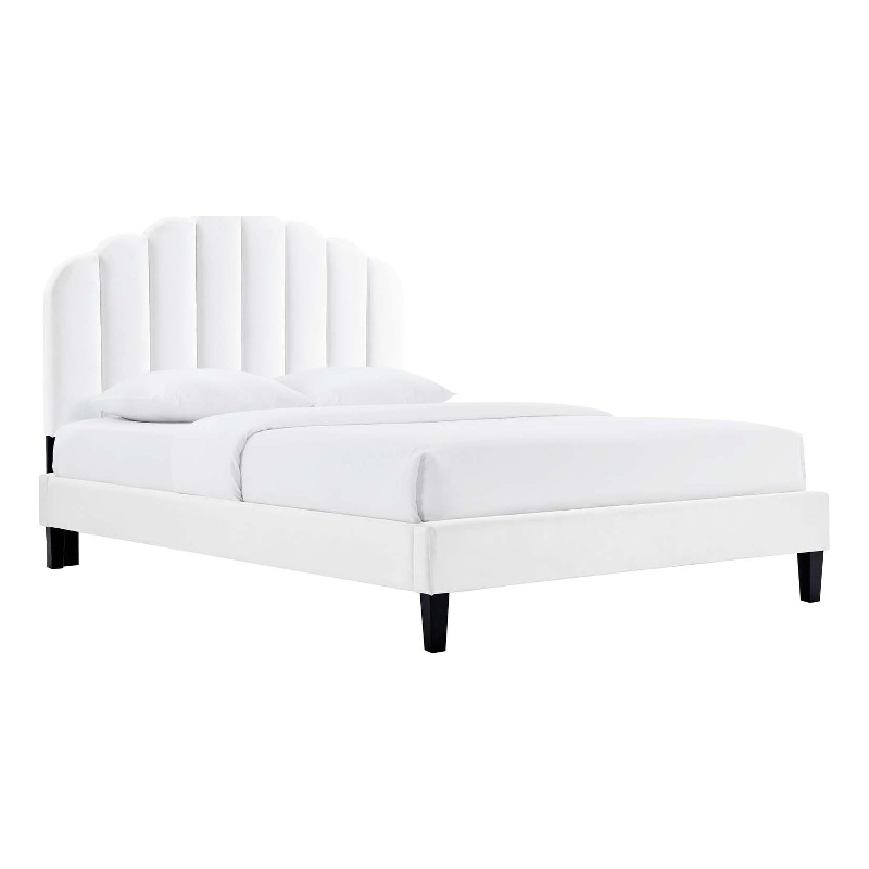 Maklaine Modern Performance Velvet Full Platform Bed in White