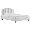 Maklaine Modern Performance Velvet Queen Platform Bed in Light Gray