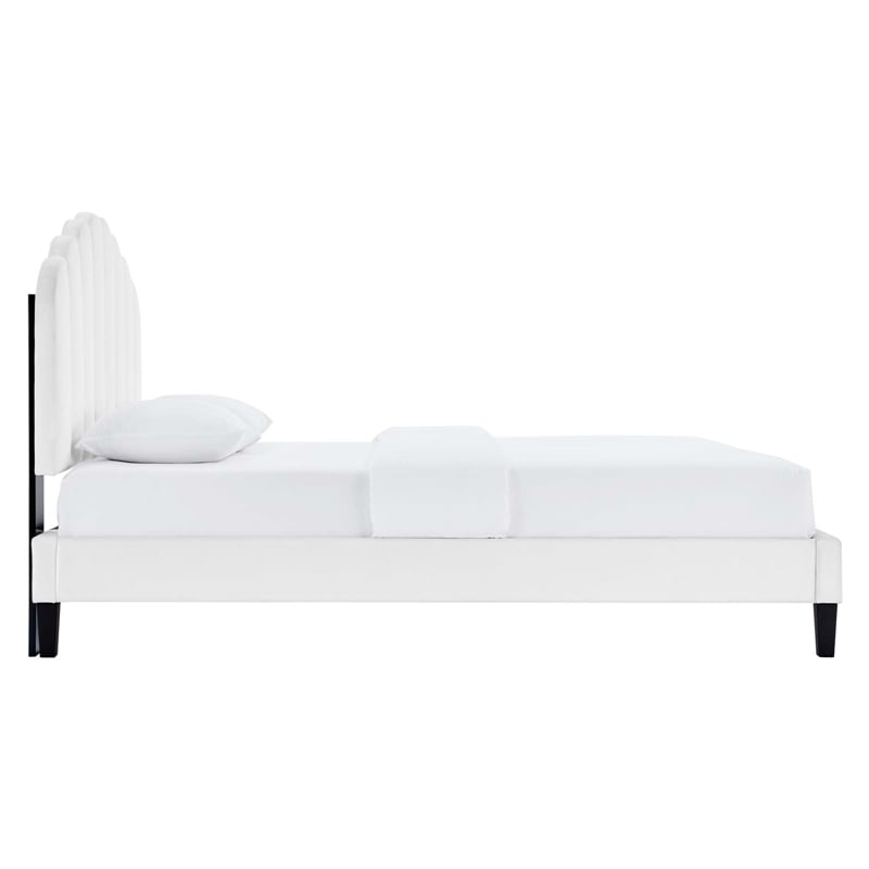 Maklaine Modern Performance Velvet Queen Platform Bed in White