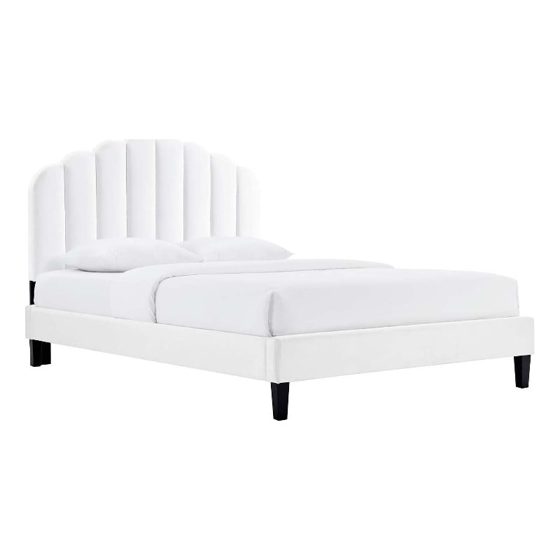 Maklaine Modern Performance Velvet Queen Platform Bed in White