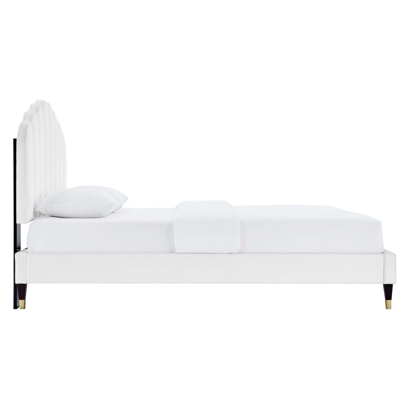 Maklaine Modern Performance Velvet Queen Platform Bed in White