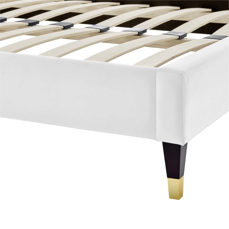 Maklaine Modern Performance Velvet Queen Platform Bed in White