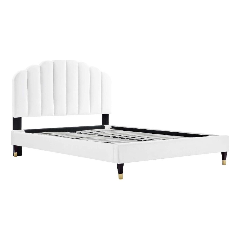 Maklaine Modern Performance Velvet Queen Platform Bed in White