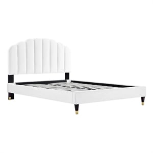 Maklaine Modern Performance Velvet Queen Platform Bed in White