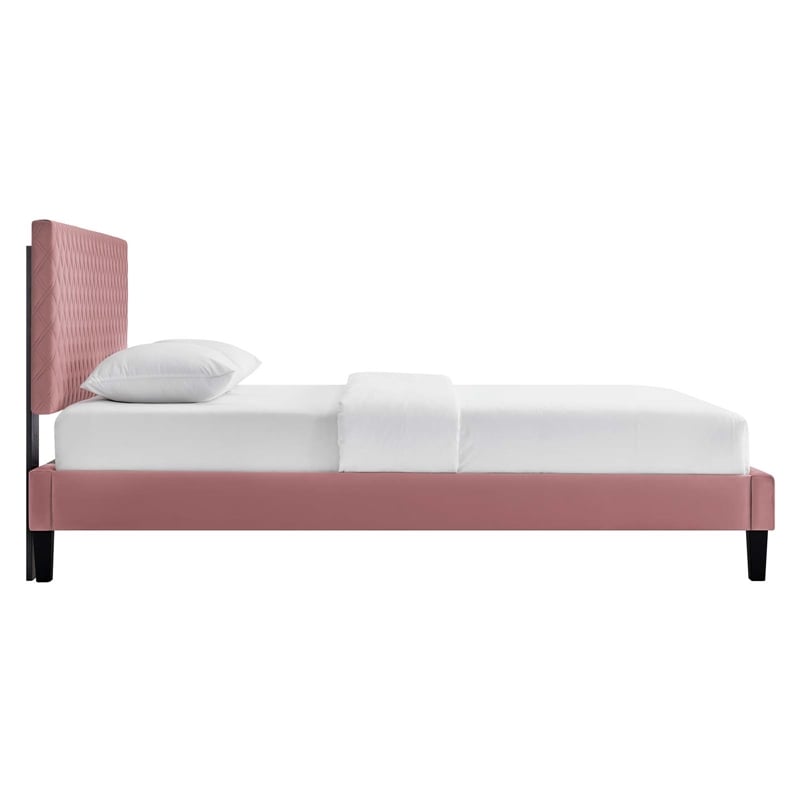 Maklaine Modern Performance Velvet King Platform Bed in Dusty Rose Pink