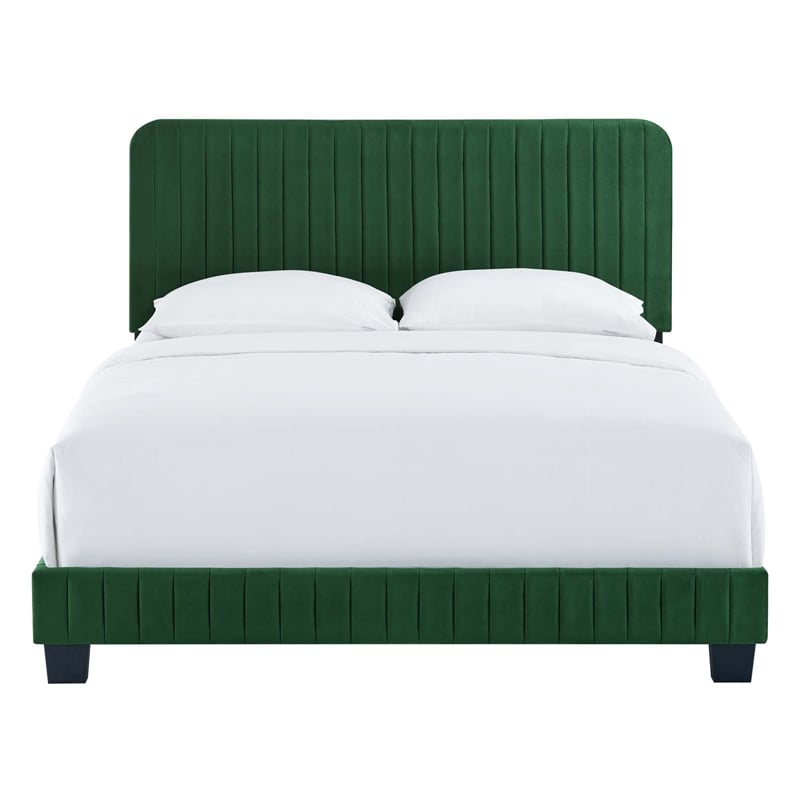Maklaine Channel Tufted Performance Velvet King Platform Bed in Emerald