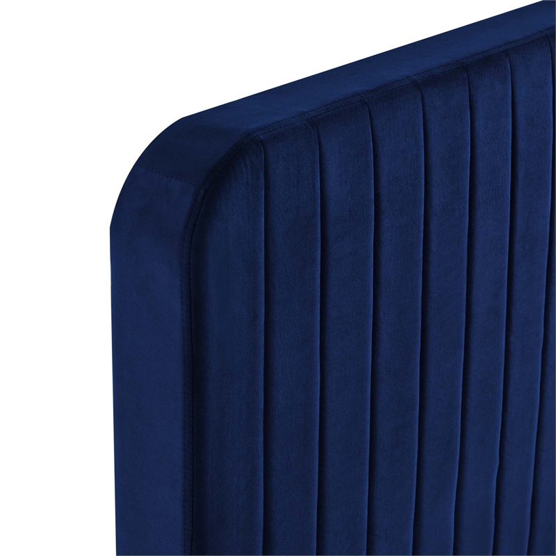 Maklaine Channel Tufted Performance Velvet King Platform Bed in Navy