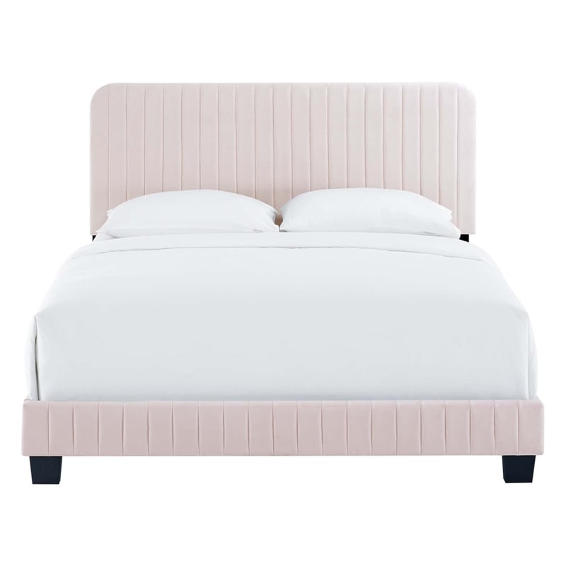 Maklaine Channel Tufted Performance Velvet Queen Bed in Pink