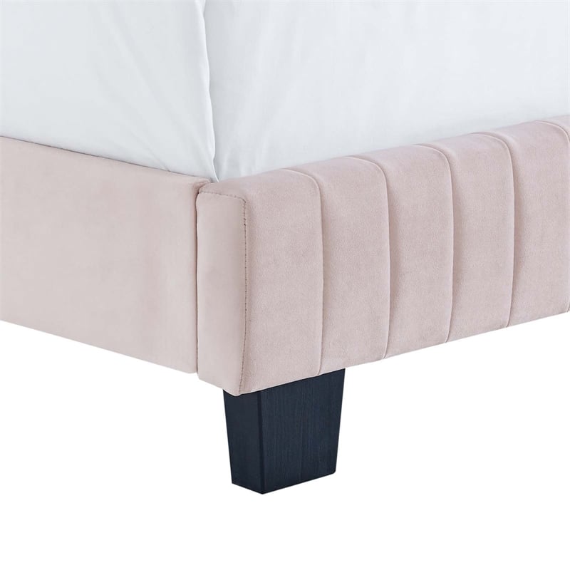 Maklaine Channel Tufted Performance Velvet Queen Bed in Pink