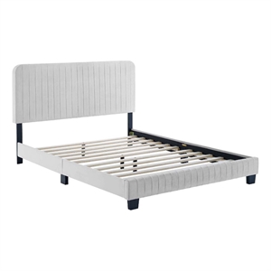 Maklaine Channel Tufted Performance Velvet Queen Platform Bed in Light Gray