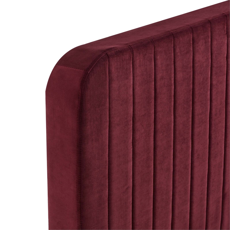 Maklaine Channel Tufted Performance Velvet Full Platform Bed in Maroon Red