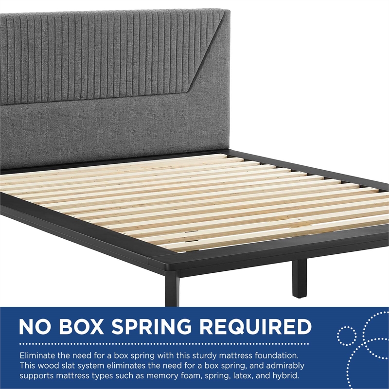 Maklaine Upholstered Polyester Fabric Queen Platform Bed in Black/Gray