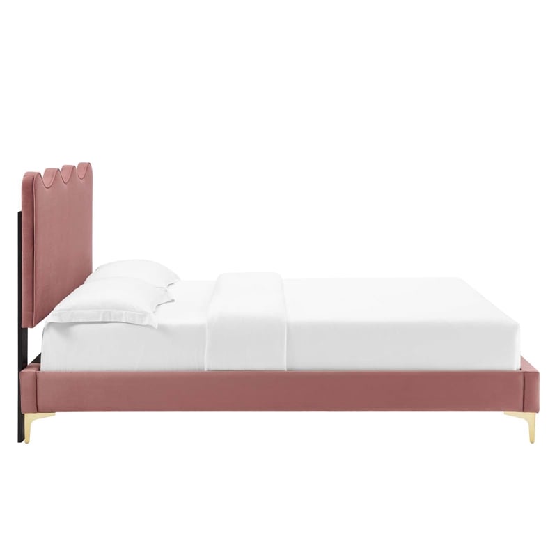 Maklaine Performance Velvet Twin Platform Bed in Dusty Rose Pink