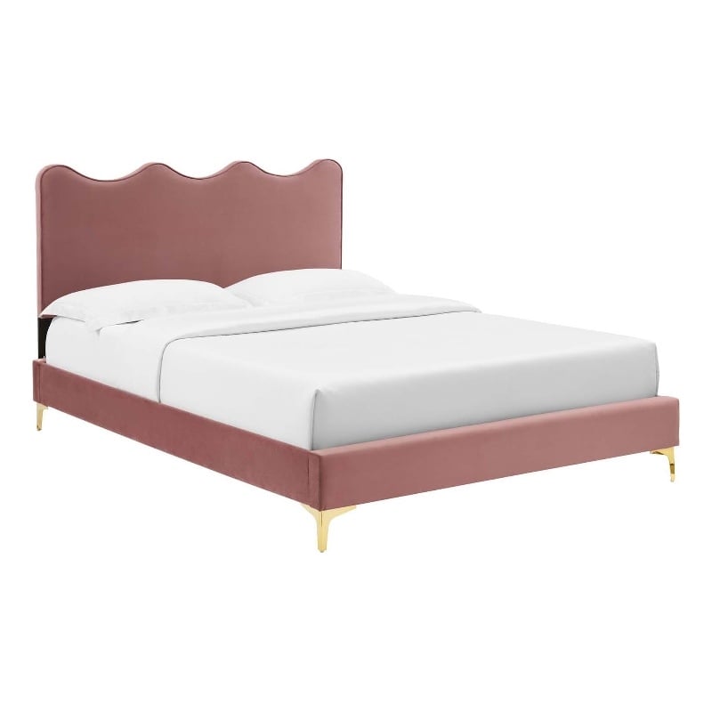 Maklaine Performance Velvet Twin Platform Bed in Dusty Rose Pink