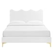 Maklaine Performance Velvet Upholstered Twin Platform Bed in White
