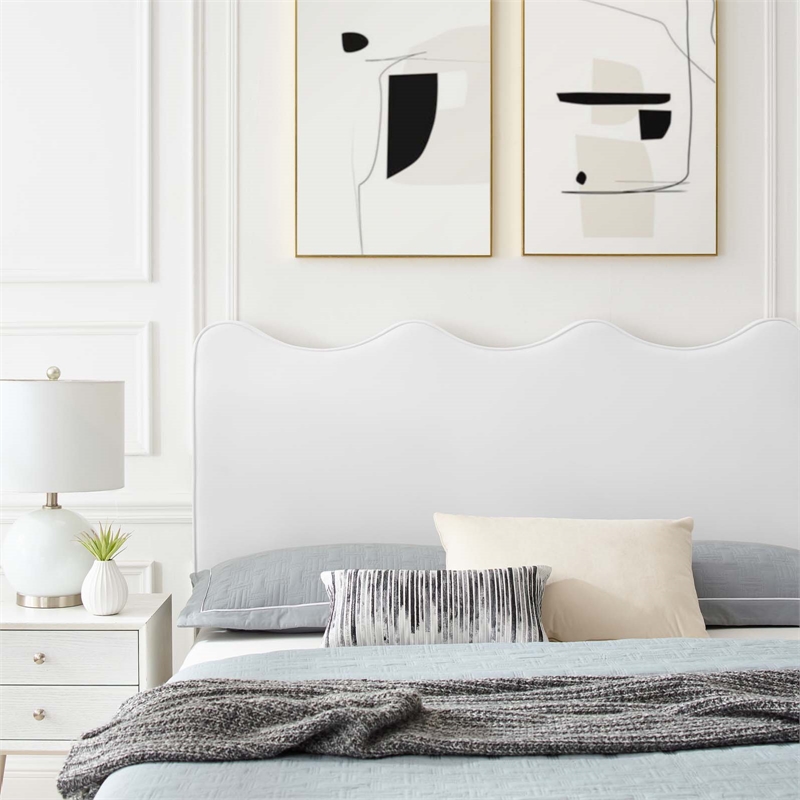 Maklaine Performance Velvet Upholstered Twin Platform Bed in White